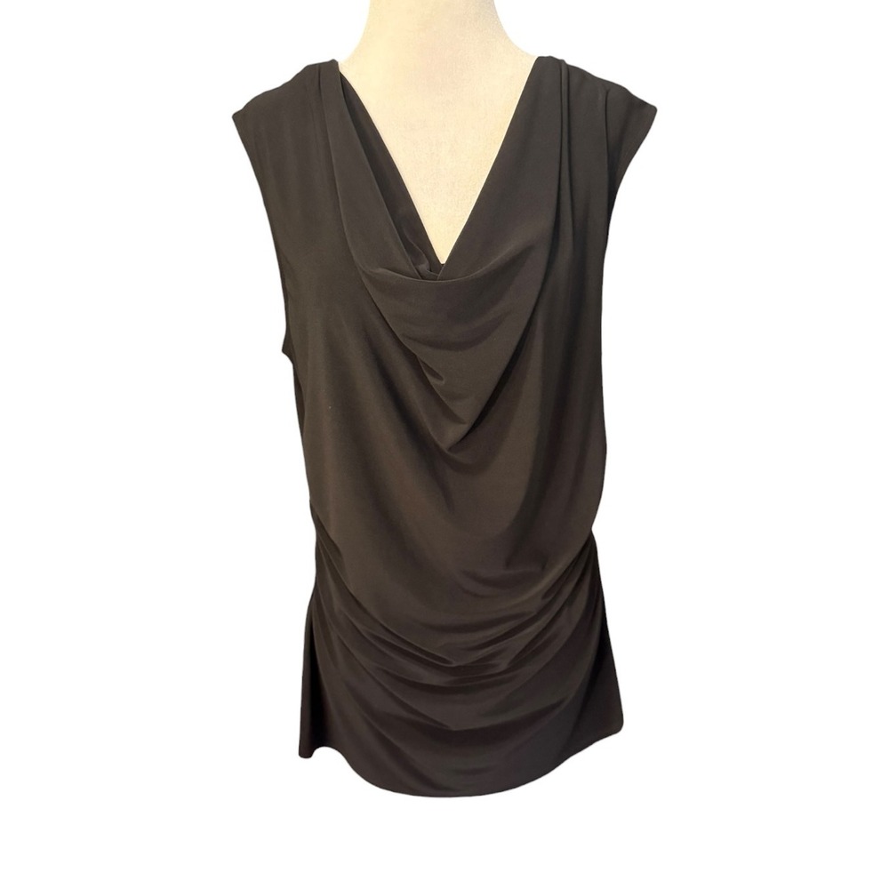 Chaus Womens Black Cowl Neck Sleeveless Ruched Side Draped Top Large